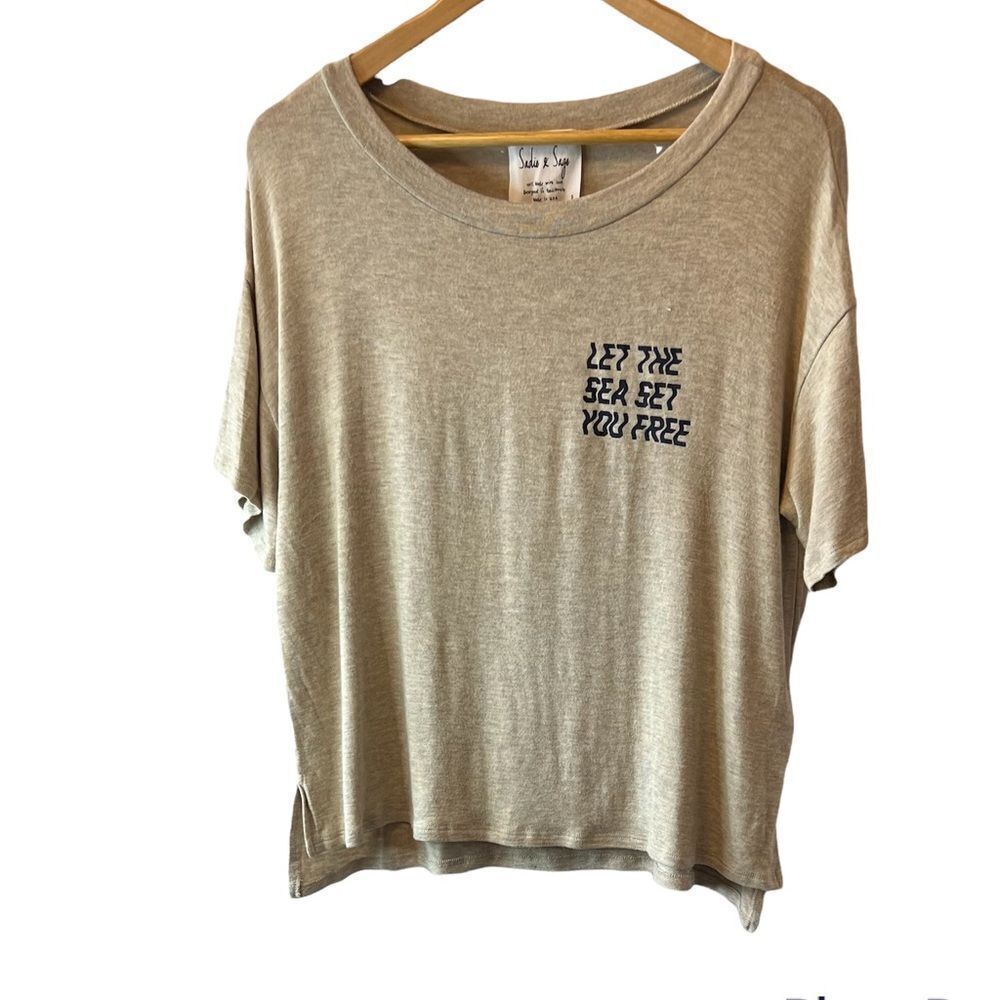 NWT SADIE & SAGE Oatmeal Graphic Knit Tee Shirt
